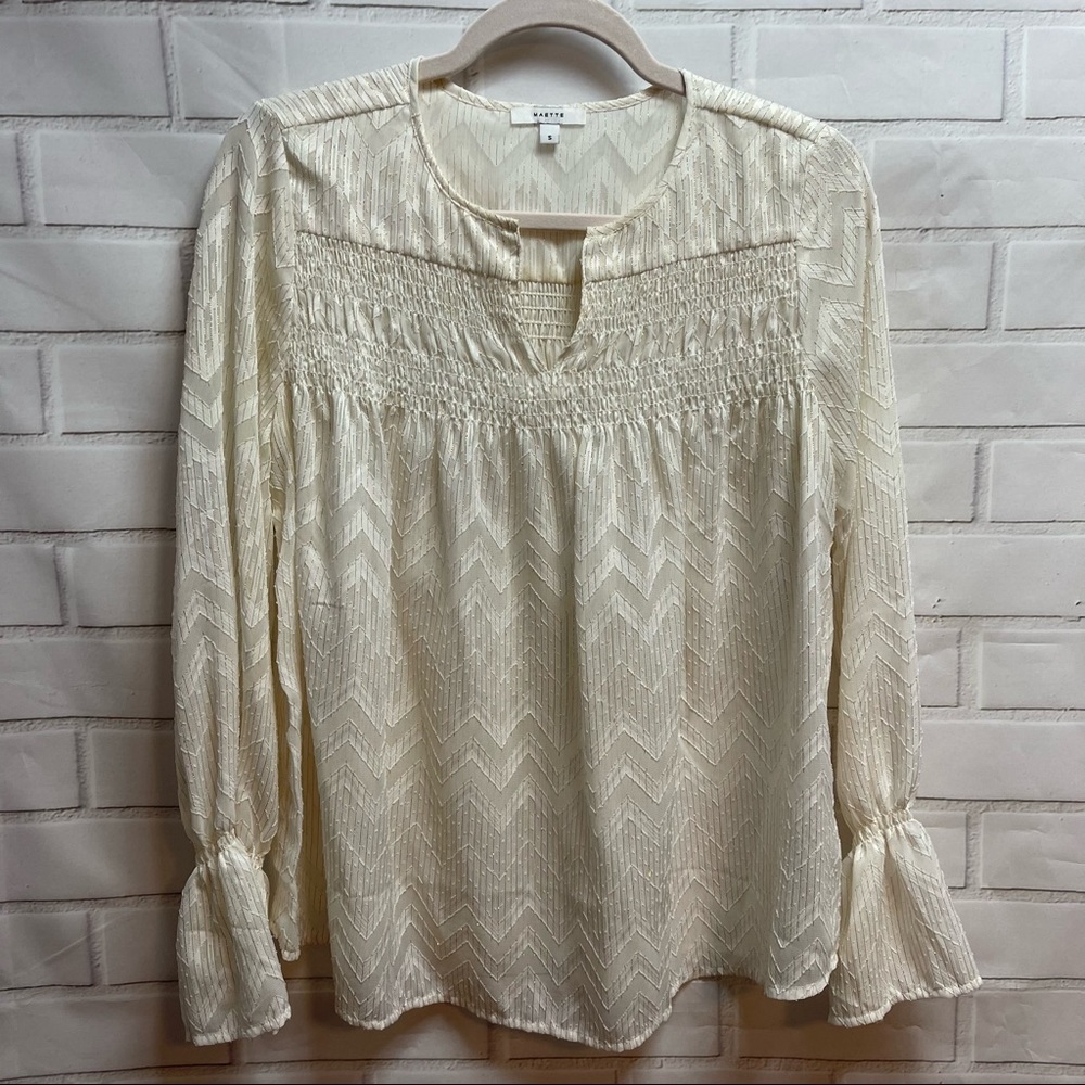 Stella&Dot Maette White/Gold Chevron Blouse